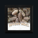 Joyeux Noel Christmas Holiday Pine Cone Keepsake Box<br><div class="desc">Rustic pine cones set off this classic,  elegant design along with custom typography wishing a Joyeux Noel.</div>