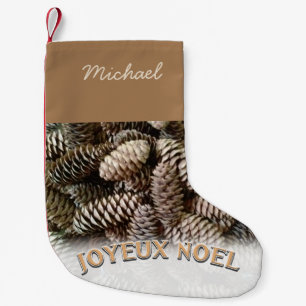 Joyeux Noel Christmas Holiday Pine Cone Name Small Christmas Stocking