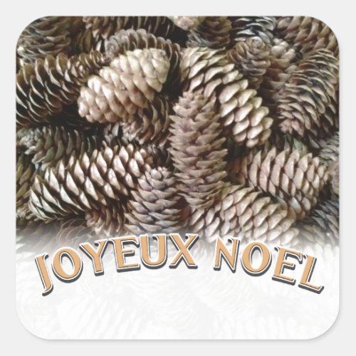 Joyeux Noel Christmas Holiday Pine Cone Square Sticker