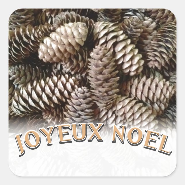 Joyeux Noel Christmas Holiday Pine Cone Square Sticker (Front)