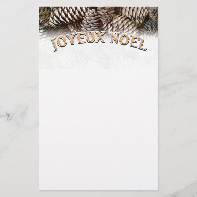 Joyeux Noel Christmas Holiday Pine Cone Stationery (Front)