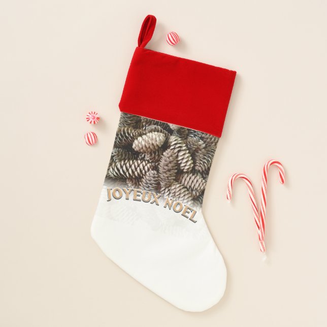 Joyeux Noel Christmas Holiday Pine Cone Stocking (Front)