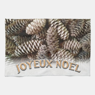 Joyeux Noel Christmas Holiday Pine Cone Towel