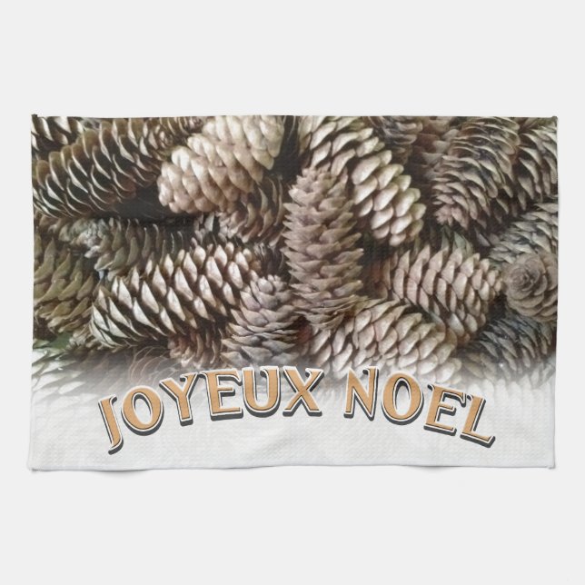 Joyeux Noel Christmas Holiday Pine Cone Towel (Horizontal)