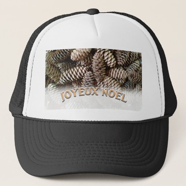 Joyeux Noel Christmas Holiday Pine Cone Trucker Hat (Front)