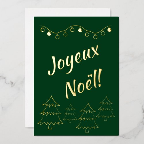 Joyeux Noel Christmas Lights Xmas Tree Green Foil Holiday Card