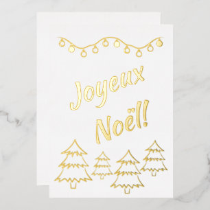 Joyeux Noel Christmas Lights Xmas Tree White Foil Holiday Card