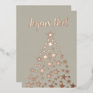 Joyeux Noel Christmas Tree Stars Rose Gold Foil H Foil Holiday Card