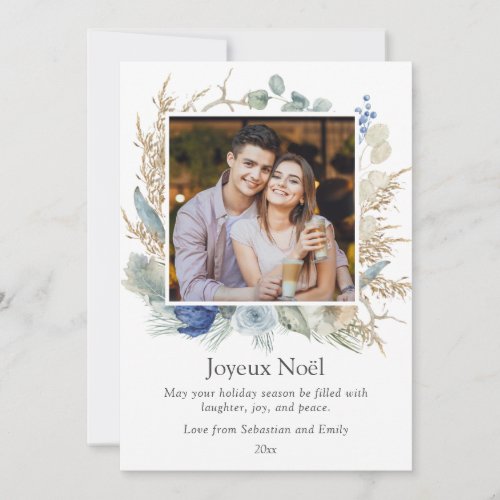 Joyeux Nol Christmas Watercolor Boho Floral Photo