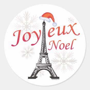 Joyeux Noel Classic Round Sticker by christmasgiftshop at Zazzle