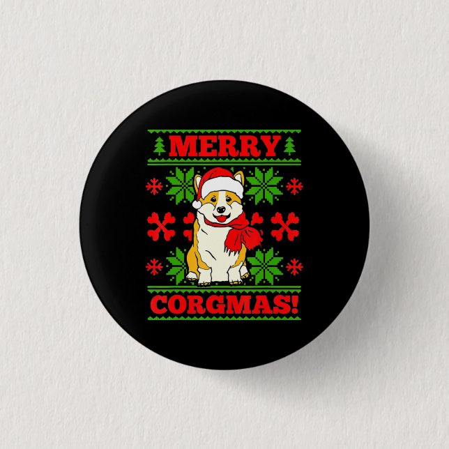 Joyeux Noël Corgmas Corgi Dog Button (Front)