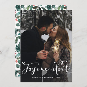 Joyeux Noël Cursive Lettering Christmas Photo Holiday Card