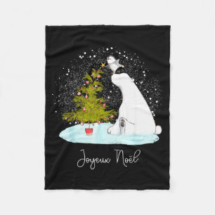 Joyeux Noël - Cute Lar Bear Penguin Christmas Fleece Blanket