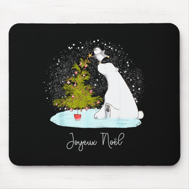 Joyeux Noël - Cute Lar Bear Penguin Christmas  Mouse Pad (Front)