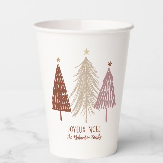 Joyeux Noel Elegant Merry Christmas Festive Trees  Paper Cups (Left)