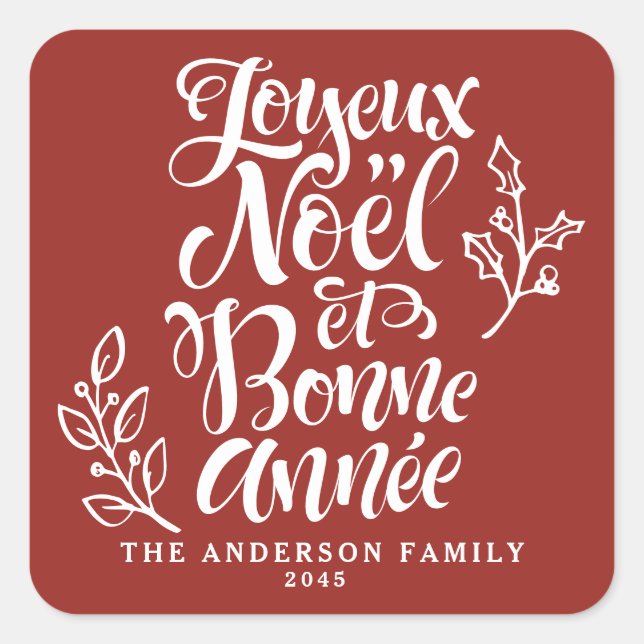 Joyeux Noël et Bonne Année Holiday Red Square Sticker (Front)
