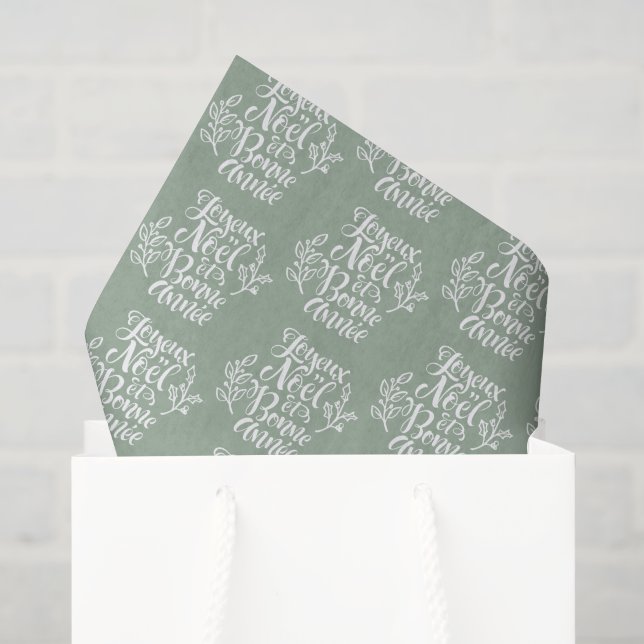 Joyeux Noël et Bonne Année Sage Green Christmas Tissue Paper (Gift Bag)