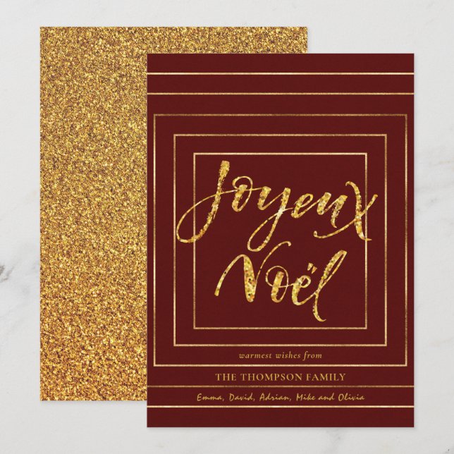 JOYEUX NOEL | Festive Gold Glitter Christmas Holiday Card (Front/Back)