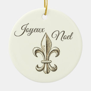 Joyeux Noel Fleur de lis Christmas Ornament