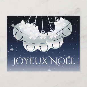 Joyeux Noel French Canadian Night Sky Bells Bows Holiday Postcard