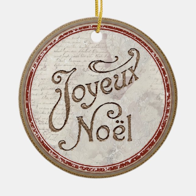 Joyeux Noel French Chic Merry Christmas Shabby  Ceramic Ornament (Front)