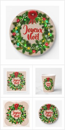  Joyeux Noël French Christmas Green Wreath Set    