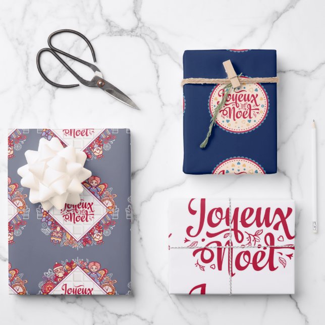 Joyeux Noel French Christmas greeting traditional Wrapping Paper Sheets (Front)