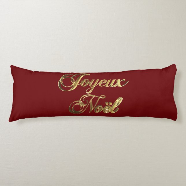 Joyeux Noel French Christmas Red and Gold Body Pillow (Front)