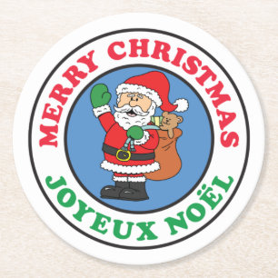 Joyeux Noel French Christmas Santa Round Paper Coaster