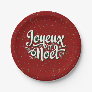 Joyeux Noël French Christmas Text 7" Paper Plates