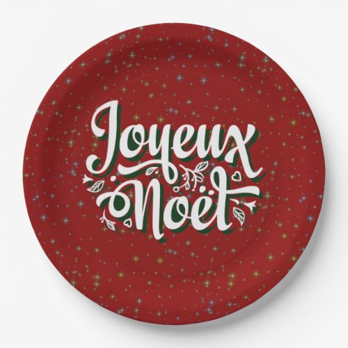 Joyeux Nol French Christmas Text 9 Paper Plate