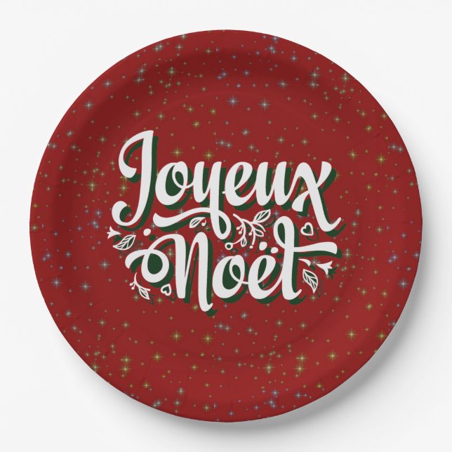 Joyeux Noël French Christmas Text 9" Paper Plate (Front)