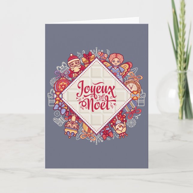 Joyeux Noel french christmas traditional red gray Card (Front)