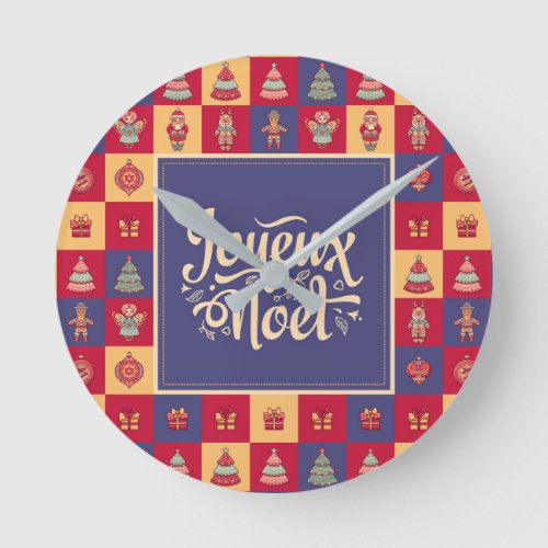 Joyeux Noel french Christmas tree Merry Christmas Round Clock