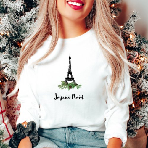 Joyeux Noel French Christmas with Eiffel Tower T_Shirt