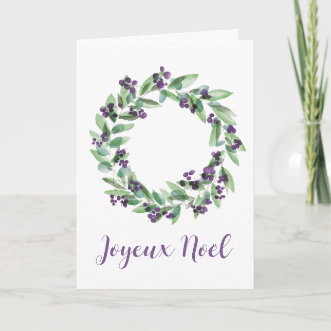 Joyeux Noël, French Christmas Wreath  Holiday Card (Front)