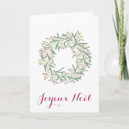 Joyeux Nol French Christmas Wreath  Holiday Card