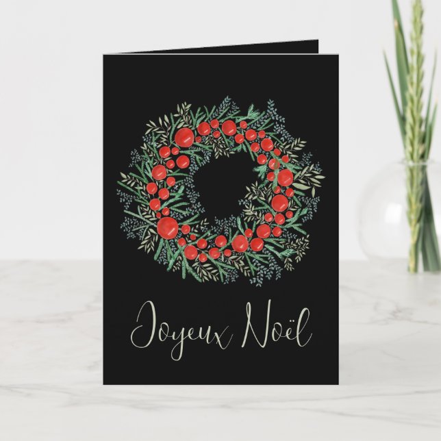 Joyeux Noël, French Christmas Wreath  Holiday Card (Front)