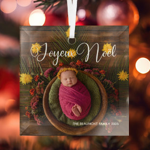 Joyeux Noël French Family Photo Christmas Gift Glass Ornament