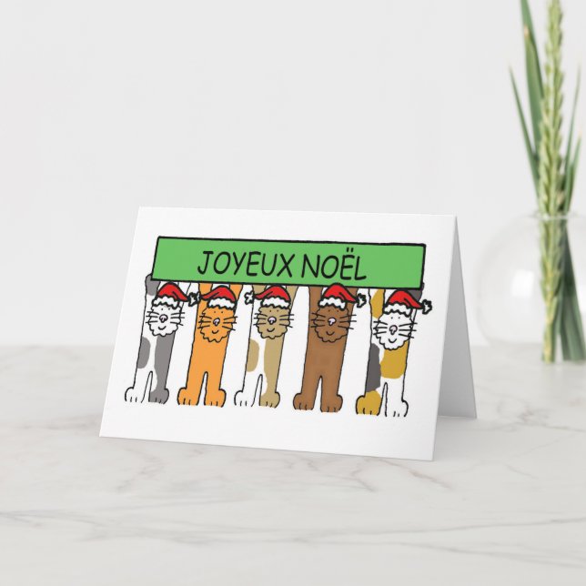 Joyeux Noel French Happy Christmas Cute Cats Holiday Card (Front)