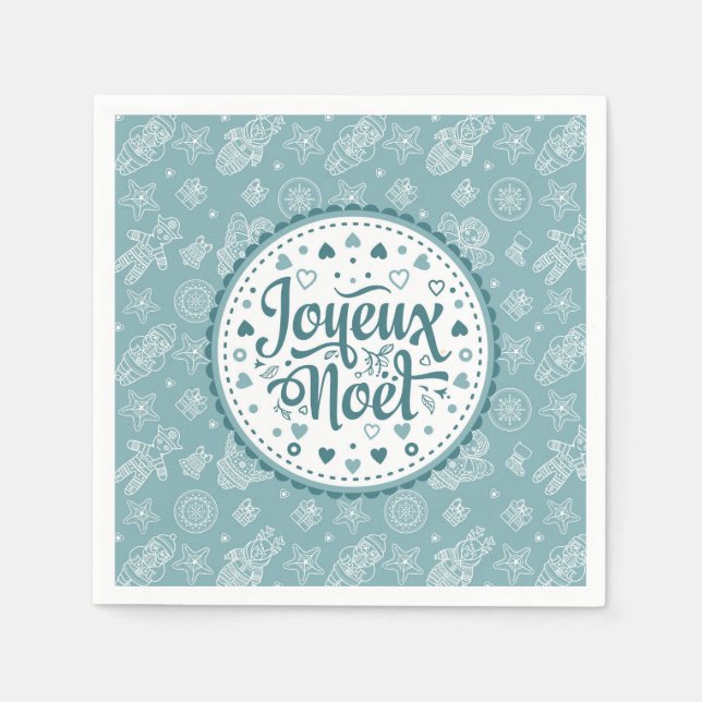 Joyeux Noel french Merry Christmas blue white art Napkins (Front)