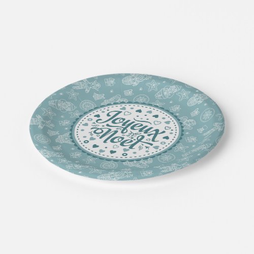 Joyeux Noel french Merry Christmas blue white fun Paper Plates