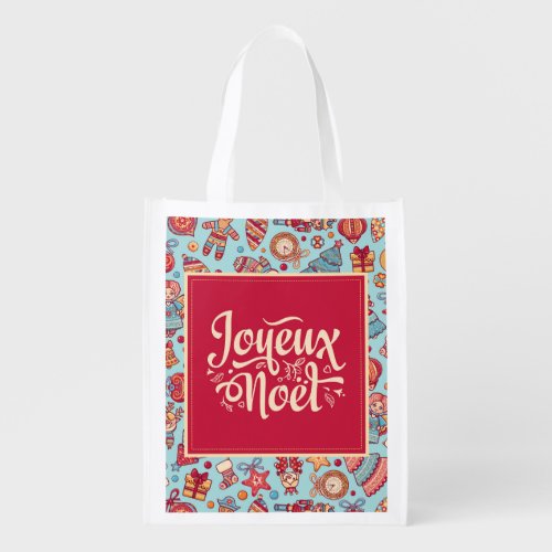 Joyeux Noel french Merry Christmas festive Grocery Bag