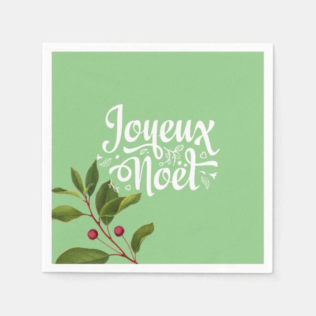 Joyeux Noel French Merry Christmas Red and Green Napkins (Front)