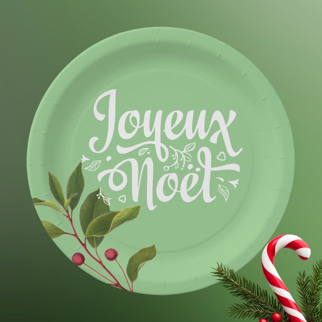 Joyeux Noel French Merry Christmas Red and Green Paper Plates (Creator Uploaded)