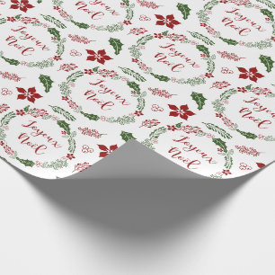 Joyeux Noël, French Merry Christmas Wreath Wrapping Paper