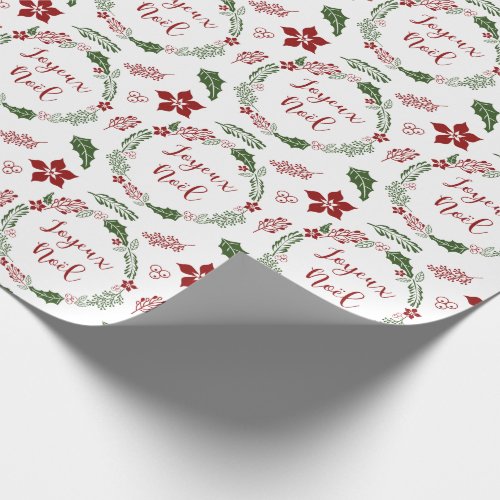 Joyeux Nol French Merry Christmas Wreath Wrapping Paper