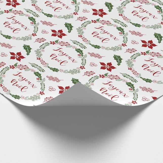 Joyeux Noël, French Merry Christmas Wreath Wrapping Paper (Corner)