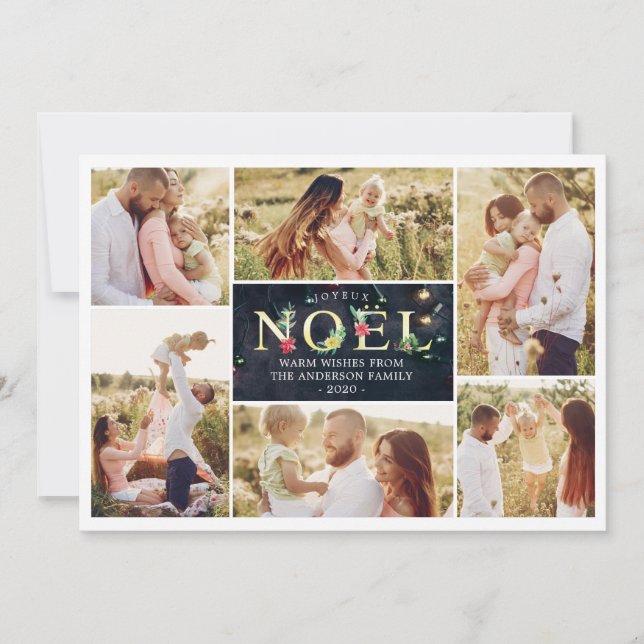 Joyeux Noel French Modern Christmas Photos Collage Holiday Card (Front)