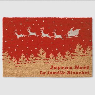 Joyeux Noël French Santa Family Name Fiber Doormat
